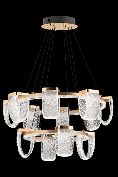 Avonni AV-7015-8006-80+50 Gold Kaplama Klasik Avize LED Metal Kristal H: 100 ...