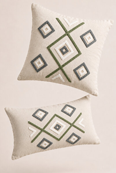 Decomia Home Set de huse de pernă din amestec de in, brodate cu tufting moder...