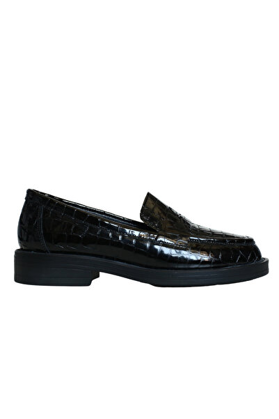 Platin Black Crocodile Patent Leather Women's Loafer