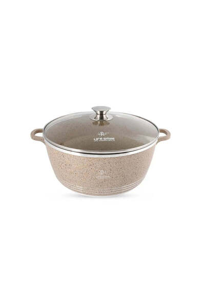 Lifesmile Life Smile 32 cm Oven-Safe Granite Coating Cooking Pot with Glass L...