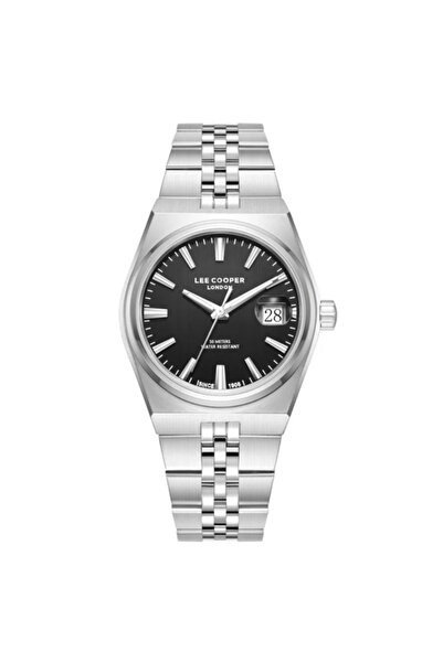 Lee Cooper London Men's Silver Metal Cord Black Dial Calendar Wrist Watch