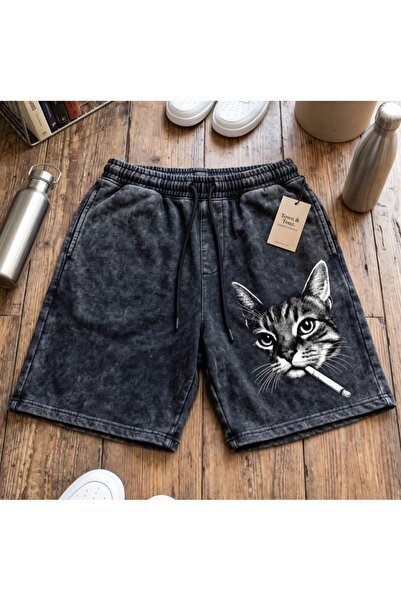 Toum Bad Cat's Grunge Oversize Washed Vintage Bermuda Shorts