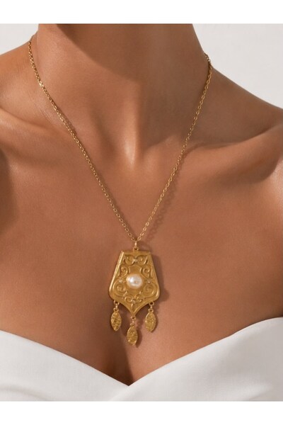 KAYANCLICK Stainless Steel Necklace with Decorative Pendant and Pearl