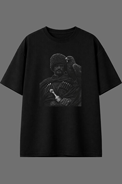 VSRN Şahinli Kral Design Pre-Printed Black Oversize T-Shirt