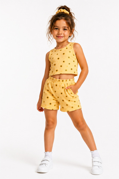 özge başaran Girls' Crop Tank Top and Shorts Set, Stretchy Fabric, Summer Cas...