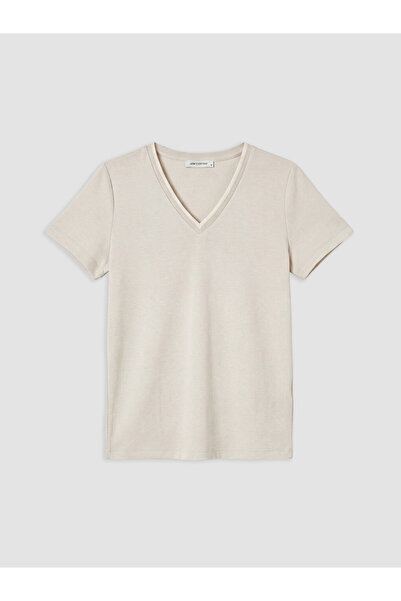 LC Waikiki Lcw Everyday Gray V-Neck Soft Touch Women's T-Shirt