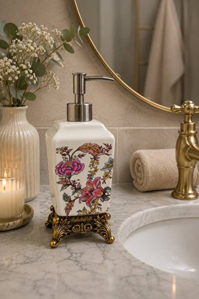 NEWNOW Royal Gold Porcelain Liquid Soap Dispenser with Gold Pattern Luxury Ba...