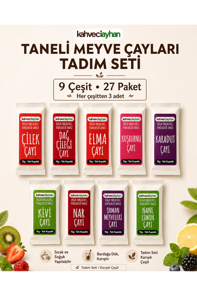 kahveciayhan Doğal Taneli Parçacıklı Meyve Çayları Tadım Seti 10 Çeşit x 27 P...