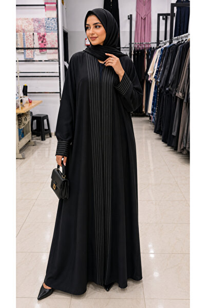 M&O 2 Black Open Front Abaya with Black Cotton Inserts