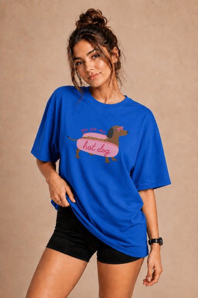 FECCY Premium Hot Dog Unisex Oversize Women's T-Shirt Men's T-Shirt Cotton Ov...