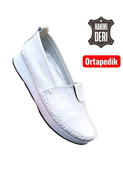 Viyolas Hakiki Deri Kadın Ayakkabı Lastikli Düz