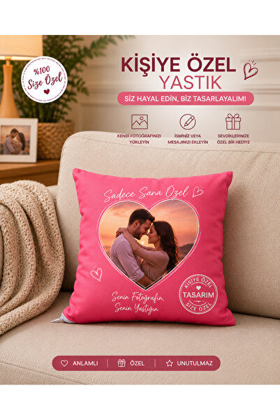 Miracix Pembe Kişiye Özel Resimli Yastık Tek Yön Baskı – Fotoğraf ve Yazı Bas...