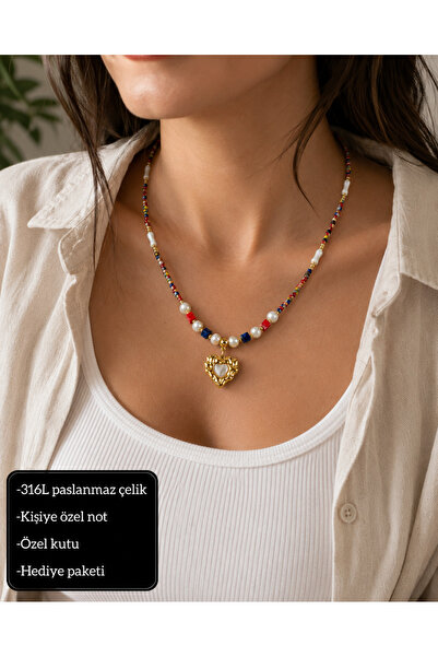 HER ŞEY NOTA www.herseynota.com 316L Stainless Steel Colorful Beaded Heart De...