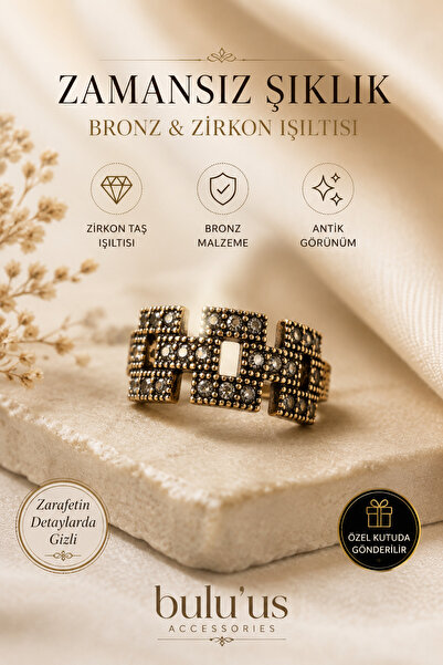 BULU'US ACCESSORIES Bulu'us Bronz Zirkon Taşlı Geometrik Ayarlanabilir Kadın ...