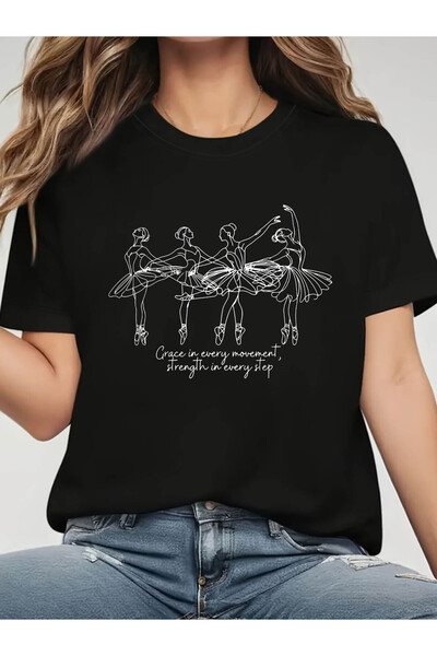 01THEONE Grace Strength in Every Step Graphic Print T-Shirt, Short Sleeve Cre...