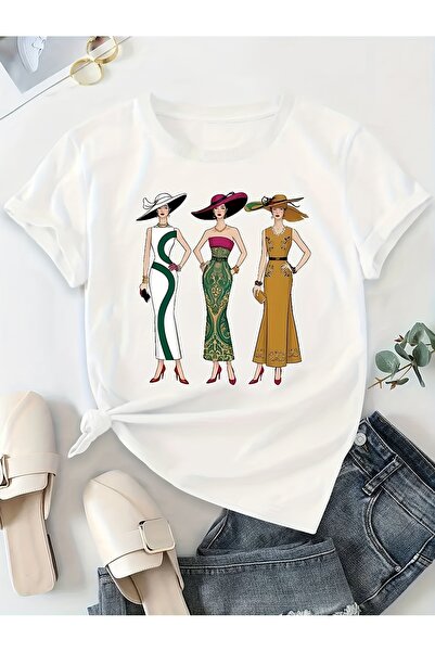 12 HERTZ Patterned Short Sleeve Round Neck Casual Top, T-Shirt, Printed Women...