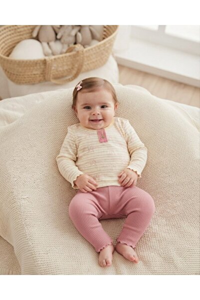 Egelite 100% Cotton 0-3-6-9-12 Months Baby Girl Ribbed Bow Detailed Thin Seas...