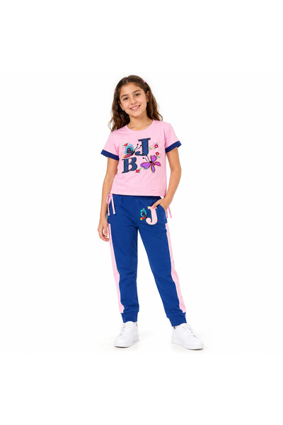 Generic Girl's T-Shirt and Pants Set, Pink and Blue |   Short Sleeves, Two Pi...