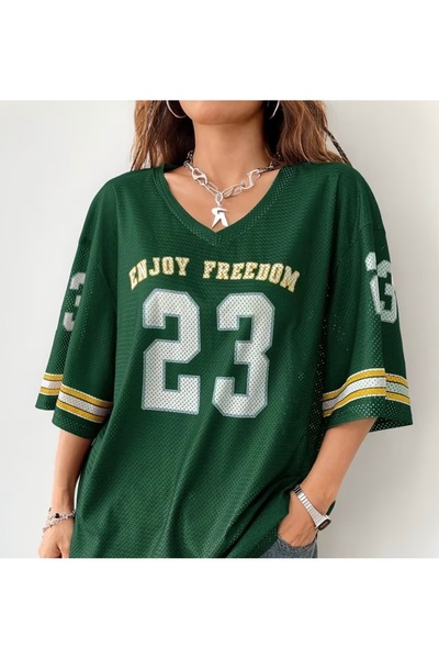 Generic Green Perforated T-Shirt with Prints