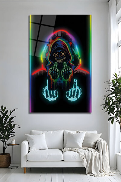 Parıltı Yayınları B&G DESIGN Tablou modern din sticlă cu graffiti neon, decor...