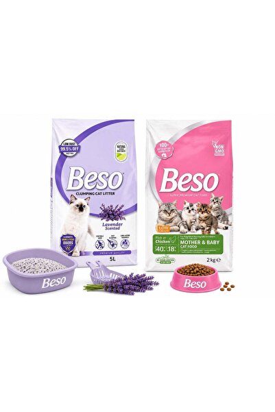 Beso Mother & Baby Cat Food 2kg + Lavender Scented Clumping Cat Litter 5L Bun...