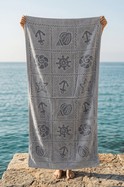 Menderes Home La Notte Summer Anchor 100% Cotton Peshtemal Gray 70X140