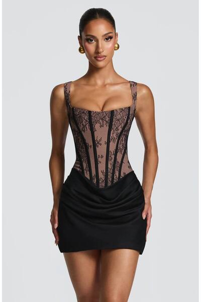 TAYT VEGAS Rochie cu aspect de corset și detalii din dantelă