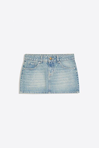 Bershka Işıltılı denim etek