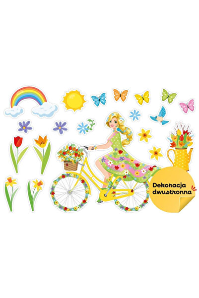 LearnHow Sticker decorativ dublu fata Pani Wiosna pe bicicleta multicolor 20 ...