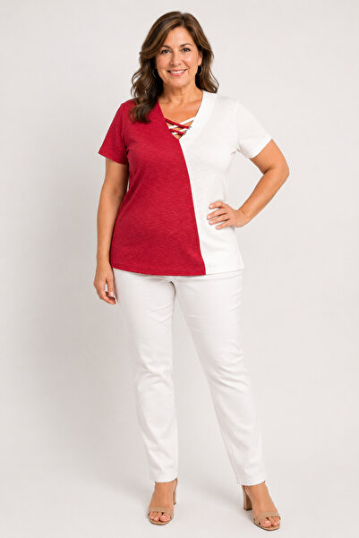 bihan store Women's Cross-Strapped V-Neck Color Block Asymmetrical T-Shirt Y2...