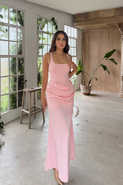 Sindimoda Elinda Askılı Sırt Bağcık Detay Midi Elbise 221813