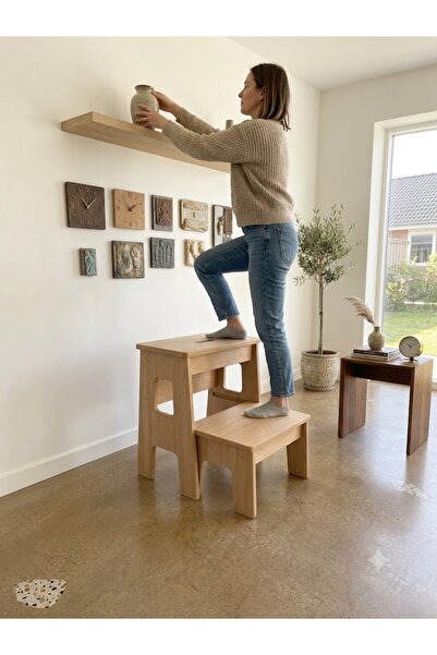 akçehome Ayrılabilir 2'li Set Merdiven Tabure - 1. Sınıf MDF Lam Mutfak Basamağı
