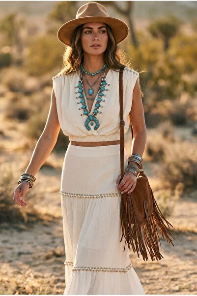 FASHION COCKTAIL Pearl-Trimmed and Jute Ribbon Epaulette Sleeveless Bohemian ...