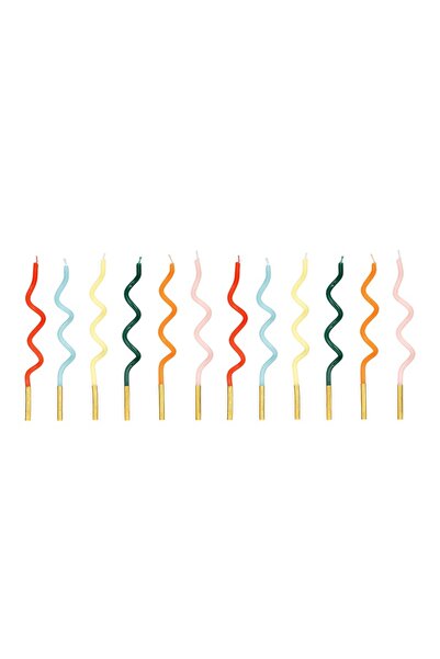 Partydeco set 12 Lumanari de Aniversare Spiralate Rainbow, 14 cm, Mix de Culori