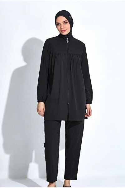 allsea Women's Robe Full Hijab Zippered Black Swimsuit C3T3N56