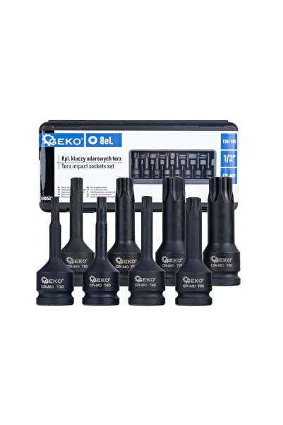 GEKO Set de chei tubulare de impact TORX, 1/2 " T30-T80, Cr-Mo, 8 piese, G10527