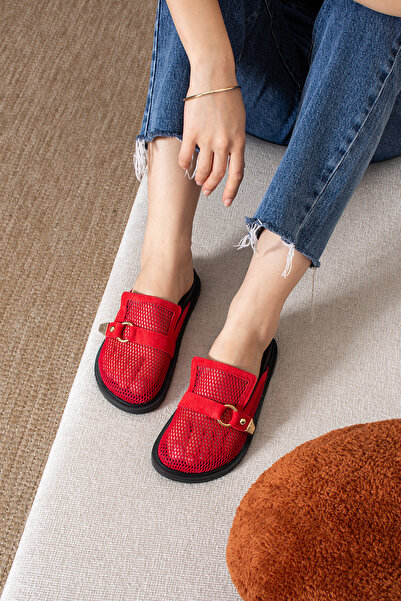 DUXAL SHOES Skye Black Mesh Detailed Buckle Women's Slippers Comfortable Sole...