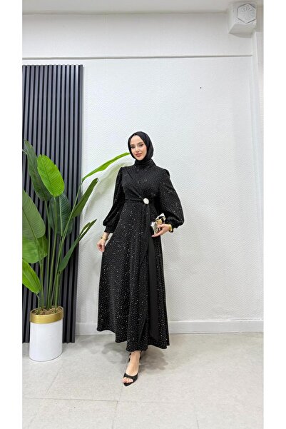 moda crn Taşlı Toka Detaylı Tesettür Abiye