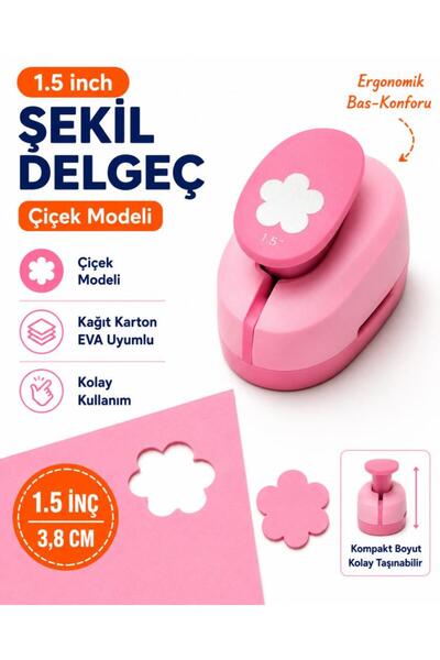 OFİSİNN Şekilli Büyük Boy Delgeç/Şekilgeç 3.8 cm Çiçek Pembe