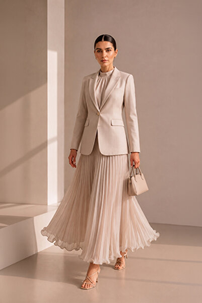 Zühre Pleated Vanilla Skirt with Elastic Waist 0245