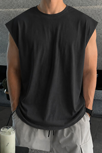 Tarz Cool Men's Oversize Sleeveless T-Shirt 100% Cotton Single Jersey Basic C...