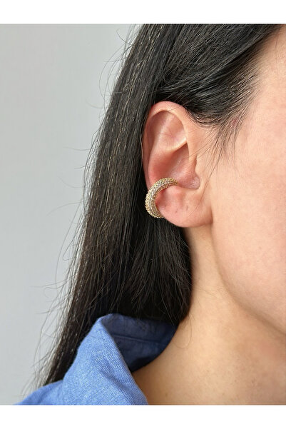 ringbox Gold Taşlı Klasik Kıkırdak Küpe Earcuff
