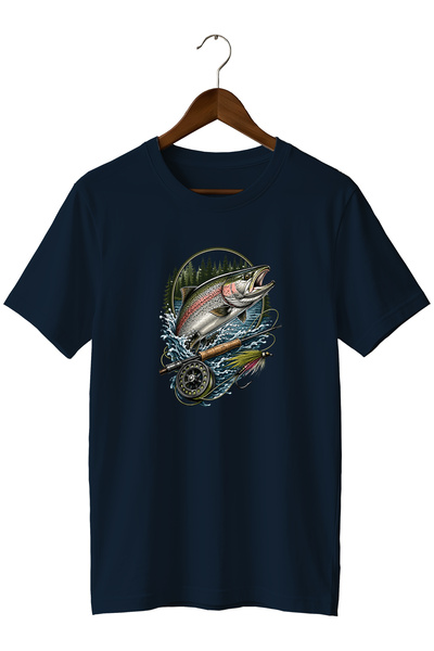 remonz Unisex Salmon Fish Print T-Shirt – Fly Fishing and Outdoor Themed Crew...