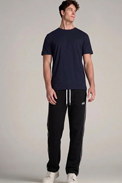 comstar Men's Printed Striped Black Sweatpants with Elastic Waistband