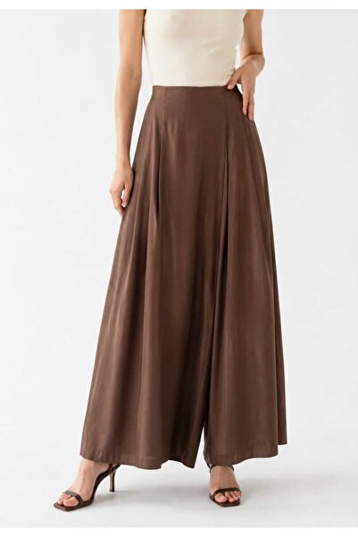 Warasiva Women's Brown 100% Tencel Elastic Waist Double Pocket Skirt-Looking ...