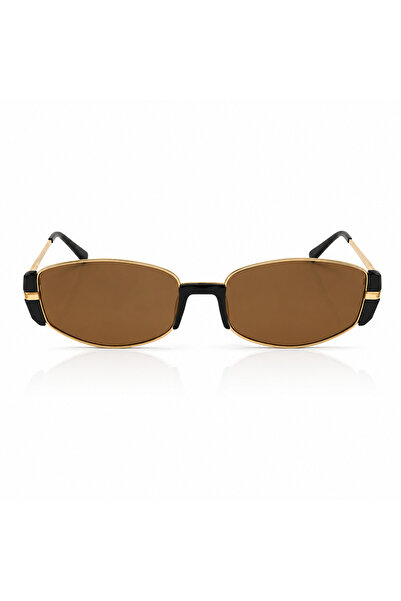 Matteo Ferari Ochelari de Soare Unisex Geometrici Aurii cu Lentile Maro și Ac...