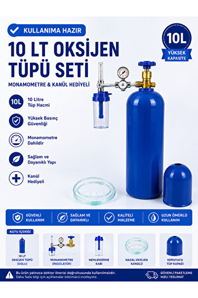 DETAMED Oksijen Tüpü 10 lt+ Manometre + Kanül