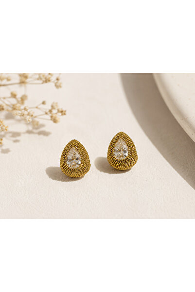 Archhazel Jewelery Zircon Stone Drop Model Gold Steel Earrings