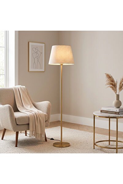 Ebticar Modern Floor Lamp with Gold Metal Base and Stylish Fabric Shade