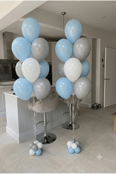 FESTİVALOON Macaron Mavi Gri Beyaz Balon Seti 20’li 11 İnç Baby Shower Doğum ...